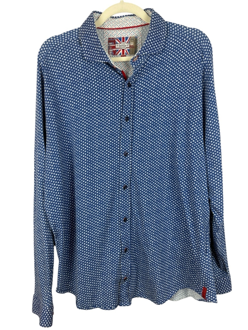 7 Downie St. Couture Cotton Blue Star LS Knit Button Down Shirt Size 7 (XXL/3XL)